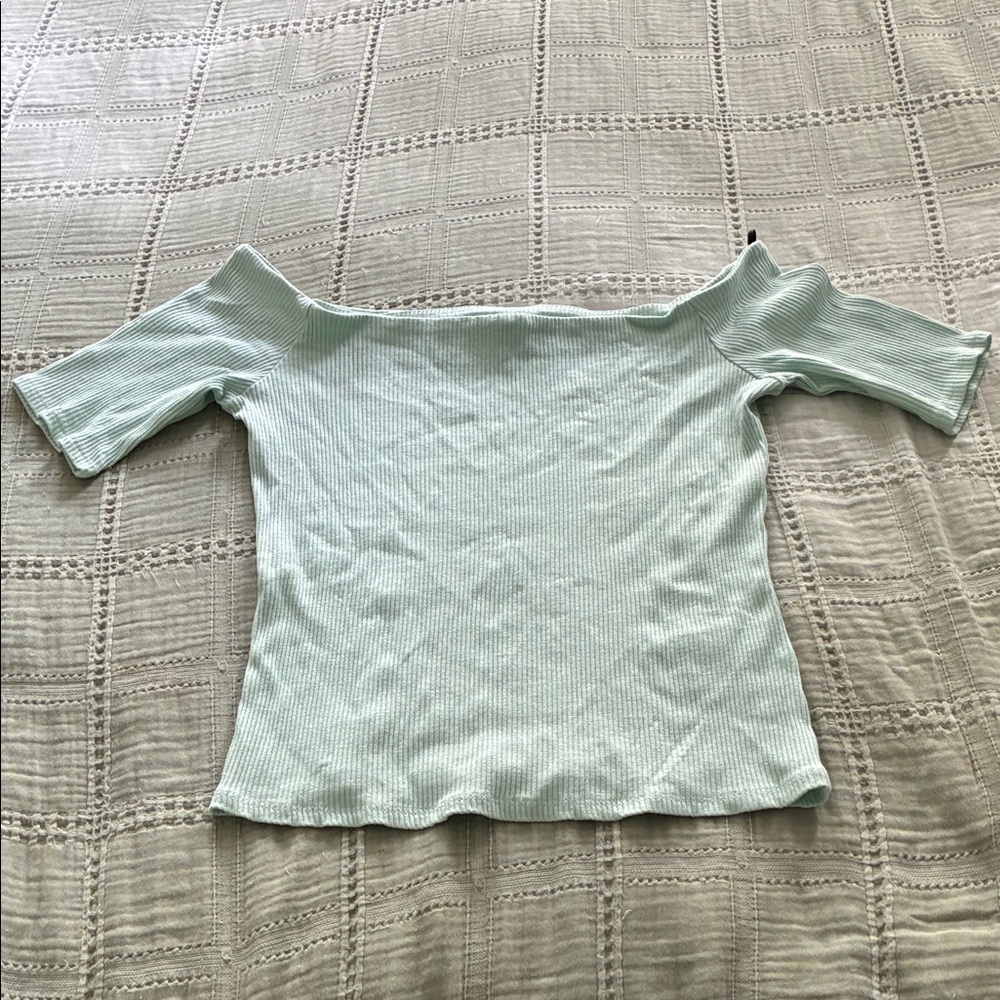 Light Mint Off-Shoulder Ribbed Top